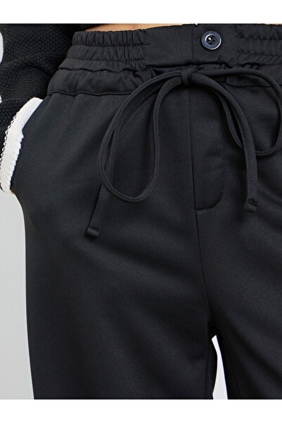 Styli Black Wide Leg Joggers with Tie Detail