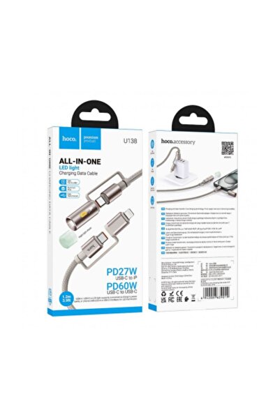 Hoco USB-C / Lightning - USB-C / LED Data and Charging Cable U138 60W 1.2m Gray