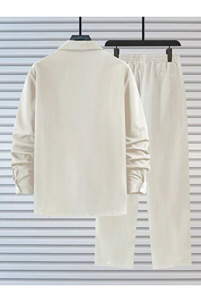 Take Two By Styli Men Beige Casual Shirt and Drawstring Pants Co-ords