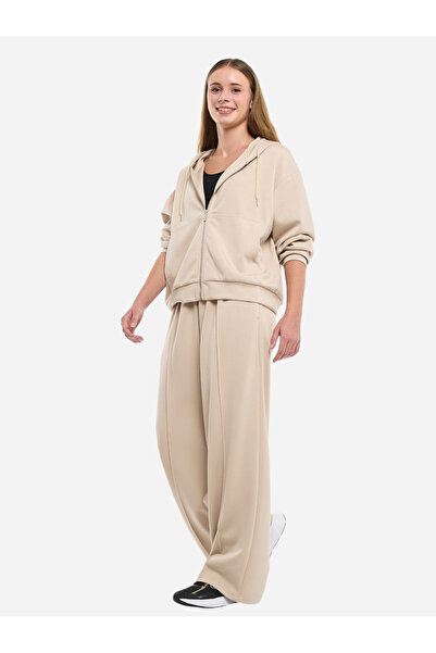 Victor and Jane By Styli Beige Zip-Up Hoodie and Wide Leg Joggers Co-Ords