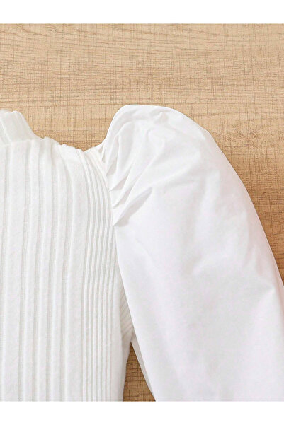 Take Two By Styli Girls Texture Puff Sleeve Top with Wide Leg Pants Set