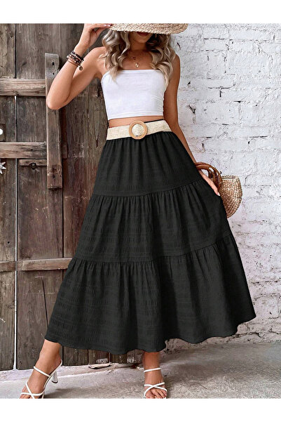 Take Two By Styli Women Elastic Waist Textured Maxi Skirt