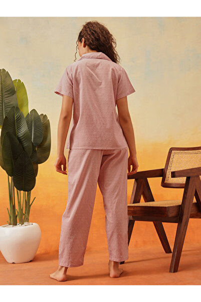Clovia By Styli Dobby Weave Buttoned Shirt and Pyjama Set