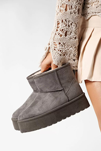 Zaira Women's short fur-lined Ug-type boots in gray eco-suede leather Ariana #22752 - 40