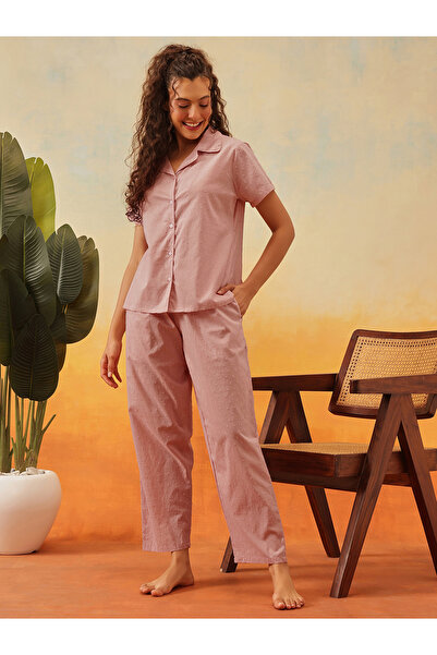Clovia By Styli Dobby Weave Buttoned Shirt and Pyjama Set