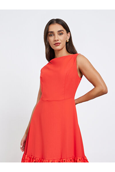 Styli Red Lace Hem Sleeveless A-Line Maxi Dress