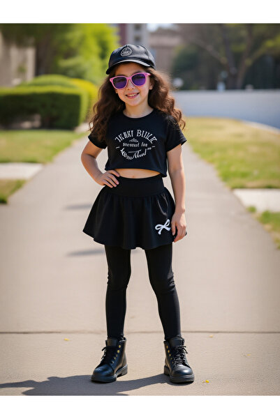 Take Two By Styli Solid Bow Printed Skirt with Leggings Set