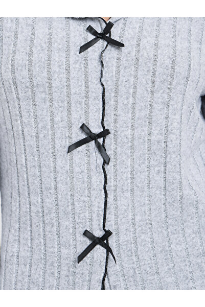 Styli Rib Bow Trim Detail Top and Pyjama Set