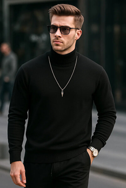 COMBİNE MİCHAİL Чоловічий преміум чорний светр з високим коміром