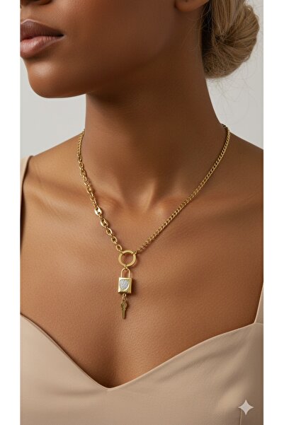 İNN JEWELLERY Steel Necklace Anti-Tarnish Anti-Allergic Lock Figure (2 Years Importor Warranty)