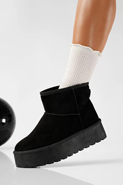 Zaira Cizme scurte dama imblanite tip Ug negre din piele ecologica intoarsa A...