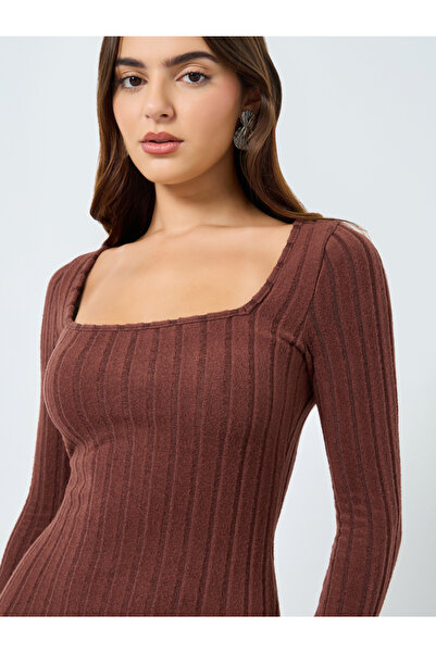 Take Two By Styli Women Solid Bodycon Ribbed Maxi Dress