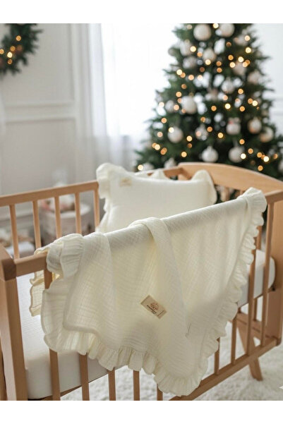 MOMSHAND1 %100 Pamuk Fırfırlı Müslin Battaniye ve Yastık Kılıfı