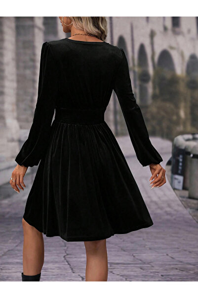 Take Two By Styli Women Black Velvet A-Line Mini Dress