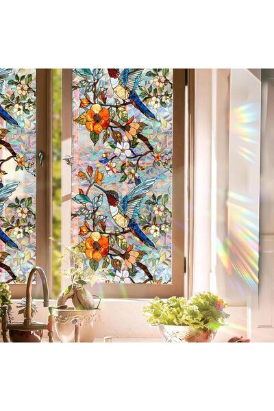 KASTWAVE ملصق نافذة من الزجاج الملون بألوان قوس قزح (طائر، 17 × 78.74 بوصة)