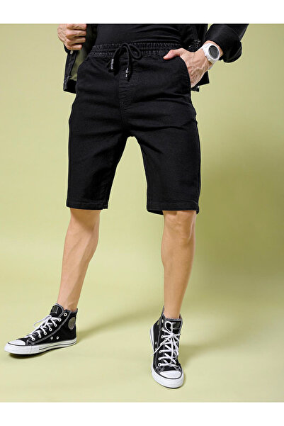 The Indian Garage Co By Styli Men Black Solid Slim Fit Shorts
