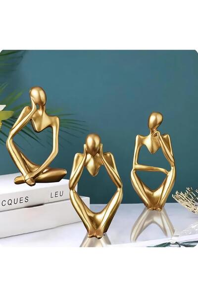 e-life shop İskandinav Tarz Soyut 3lü Düşünen Heykel Dekoratif Biblo Ev Hediy...