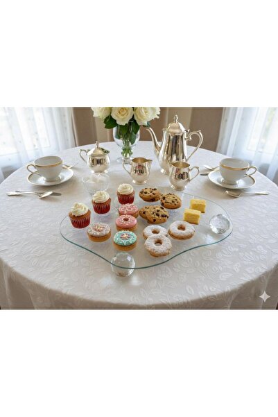 Mirsa Global Decorative Glass Tray Crystal - Diamond Cloud Model Glass Presentation Stand with Ball Legs