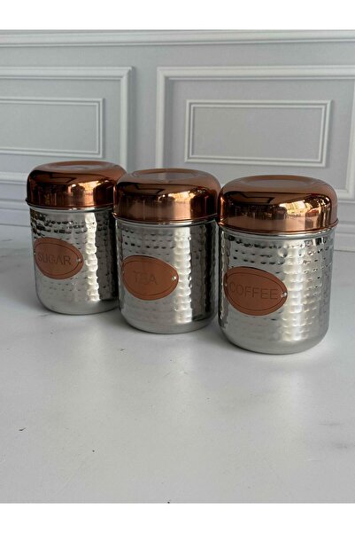 ROSSEV Stainless Steel Storage Container Set with Copper Lid, 3 Pieces