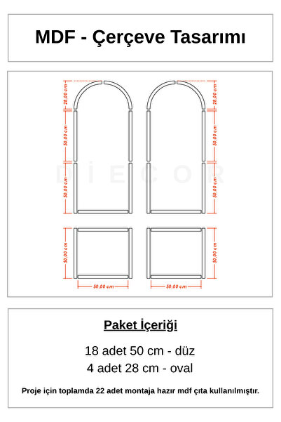 DİECOR Modern Dekoratif Oval Ahşap Duvar Paneli Seti Boyanabilir Oturma Odası & Salon Çerçeve Kiti