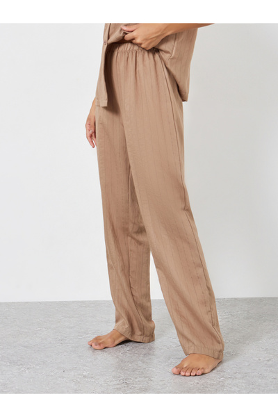 Styli Textured Striped Buttoned Viscose Shirt and Pyjama Set