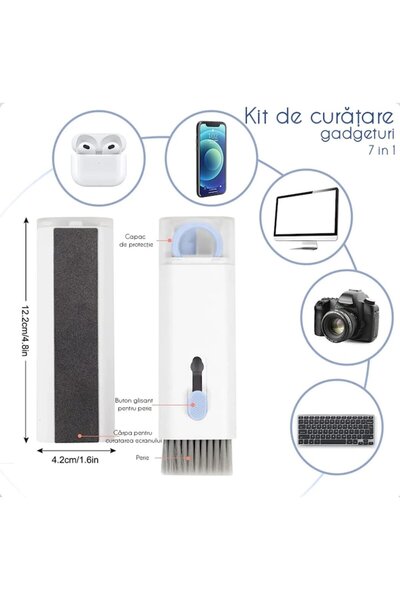 TRENDMARK Kit de curățare multifuncțional 7 în 1 pentru ecrane de telefon și laptop, alb-albastru
