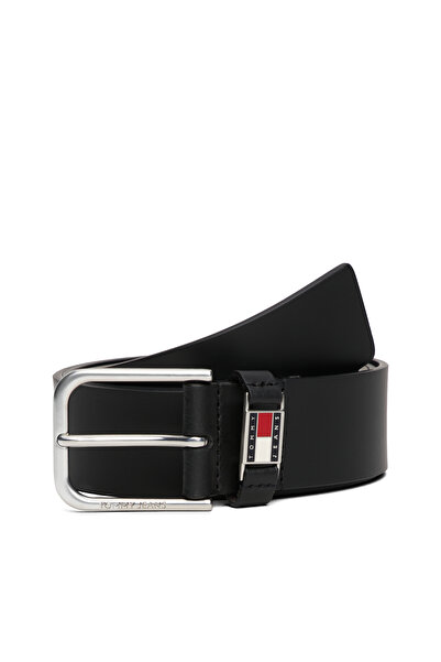 Tommy Hilfiger حزام رجالي من الجلد الأسود منقوش بمشبك مربع من سكانتون