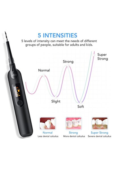 CARE Dental cleaning set for tartar removal, 2 heads, 5 modes, waterproof, black