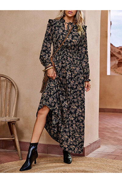 Take Two By Styli Women Floral Printed Ruffle Detail Maxi Dress