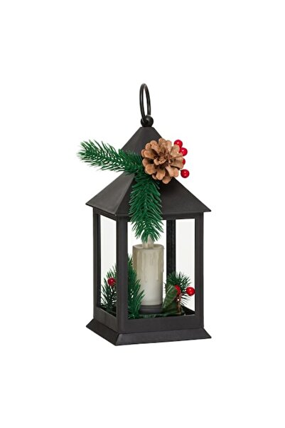 AB HOMES Felinar decorativ de Crăciun cu lumânare LED și brad, 11x11x23 cm