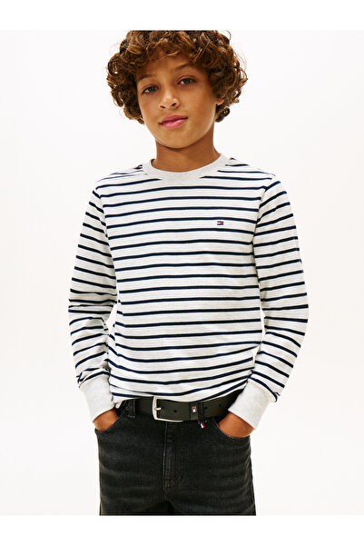 Tommy Hilfiger Boys Grey Stripe Jersey Long Sleeve T-Shirt