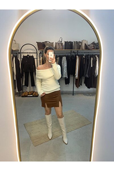 Ecenin Favorileri Madonna Collar Soft Texture Ecru Women's Sweater