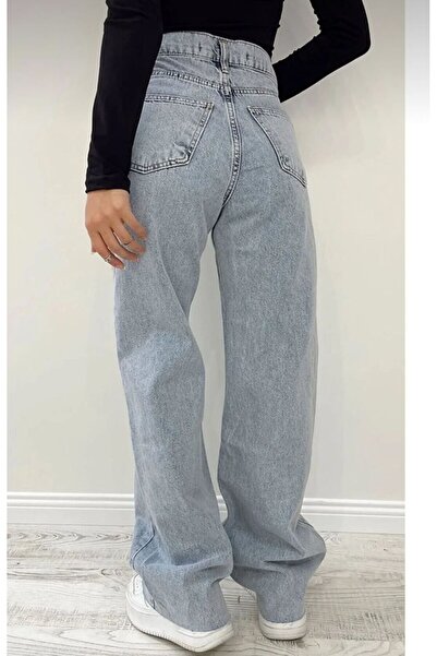 MRİABE Kar Palazzo Yüksek Bel Esnek Kot Pantolon (RENK ATMAZ SOLMA YAPMAZ)