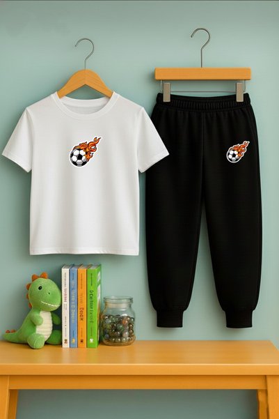 LORVEX Combinație Trening și Tricou Copii |   Set imprimat cu minge de fotbal...