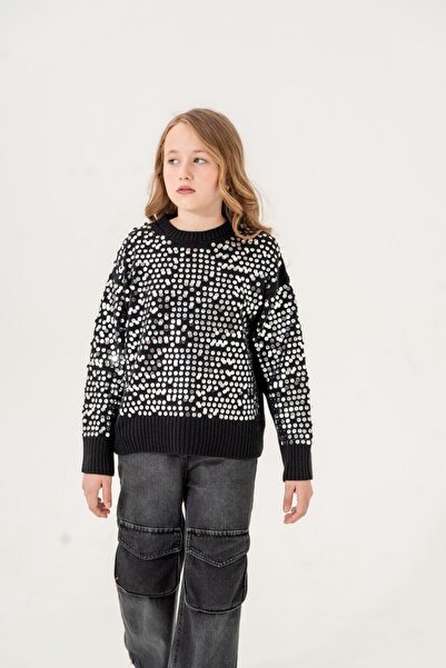 Egelite Pulover cu paiete pentru fete 9-15 ani, Pulover cu paiete tricotat pe...