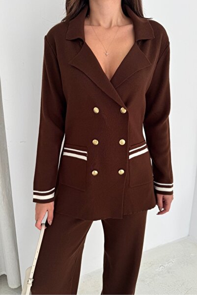 Noi Belis Double Breasted Collar Pocketed Knitwear Bottom Top Set Aw25Au0002