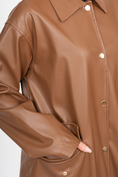 MissVina Adell Leather Long Overcoat Trench 2631