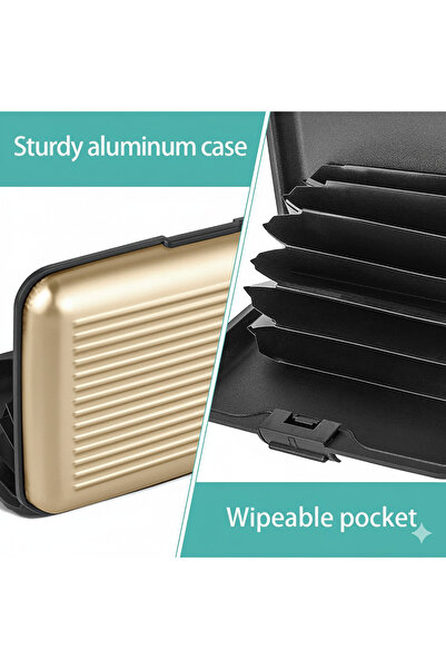 Boldy Suport pentru carduri din aluminiu - Suport pentru carduri cu capac - Suport pentru carduri de călătorie - Suport pentru cărți de vizită cu capac - Organizator de carduri