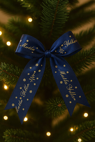 Massaltay Mutlu Yıllar Yazılı Yılbaşı Ağacı Fiyonk Süsü – Lacivert Altın Dese...