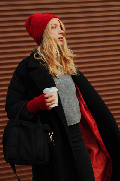 CHUBA Women's Knitwear Beanie and Gloves Two-Piece Set Red 26W5005