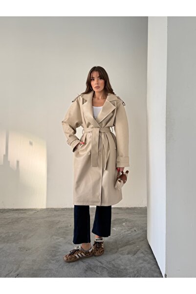 mydukkan.co Leather Trench Coat with Epaulet Detail