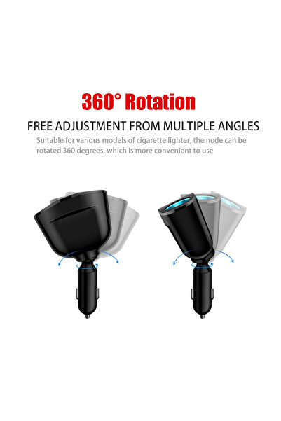 OEM Car Charger 12V-24V with Double Socket, PD QC3.0, 2xUSB, LED Display, Blue Atmosphere