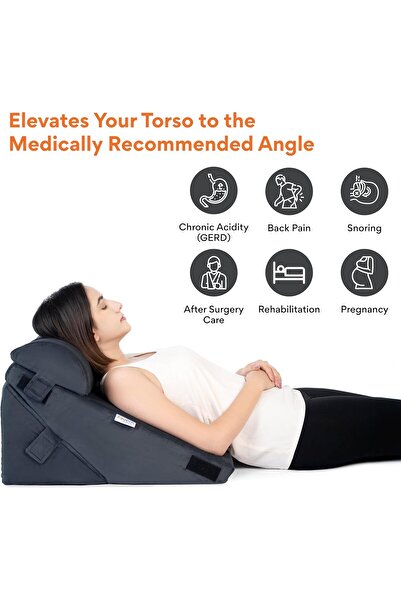 FOVERA Adjustable Wedge Pillow Memory Foam with Headrest (Dark Grey, 22x22x12 Inch)