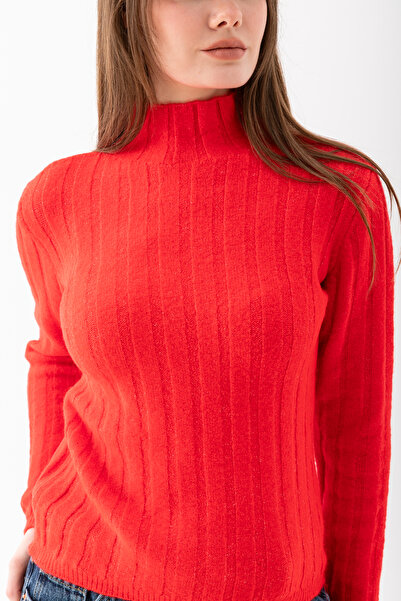 Wega Moda Turtleneck Knitwear Women's Sweater – Fit Striped Winter Sweater | 100% Wool - Soft Textured Sweater