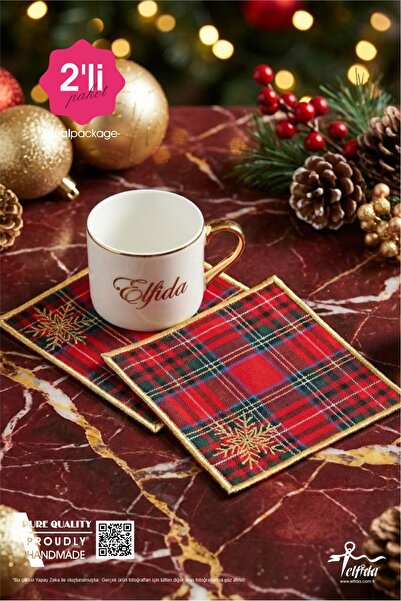 ELFİDA مناديل تقديم القهوة المطرزة الفاخرة لحفلات الكوكتيل، مناديل صغيرة منقوشة على شكل ندف الثلج لعيد الميلاد، قطعتان