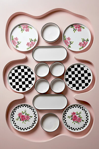 Kitchen Life 14 Piece Daci Breakfast Set for 6 People - Luxury Breakfast Presentation Set Plate