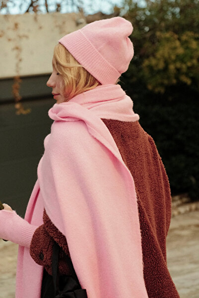 CHUBA Women's Knitwear Scarf & Beanie & Gloves Three-Piece Set Pink 26W5006