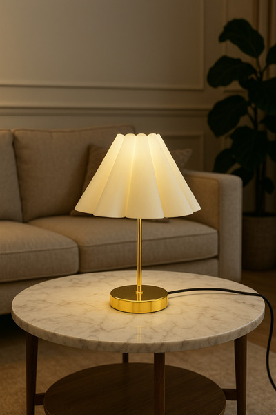 EvLight Gold Metal Lampshade with Floral Fabric Headboard