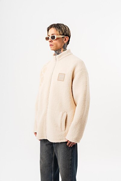 Respire Men's Abstd Zip Oversized Teddy Jacket Ecru