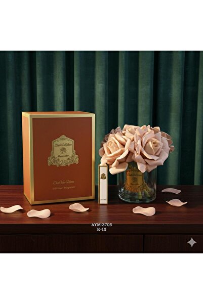 Hinora Kahve Gerçek Dokulu Parfümlü Dekoratif Cam Vazolu Çiçek Hediyelik (par...